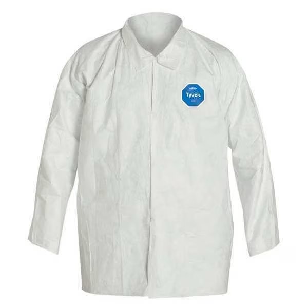 Disposable Shirt , M , White , Polyolefin , Snap Front, Dupont, Mfr#: TY303SWHMD005000