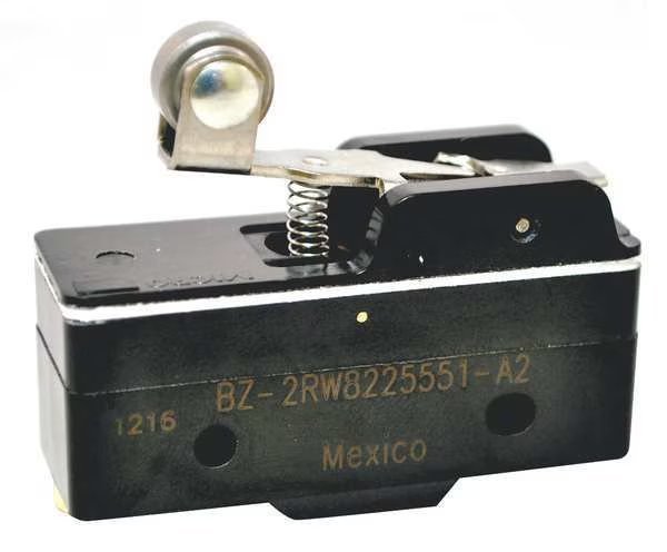 Industrial Snap Action Switch, Lever, Roller, Short Actuator, SPDT, 15A @ 240V AC Contact Rating, Honeywell, Mfr#: BZ-2RW8225551-A2