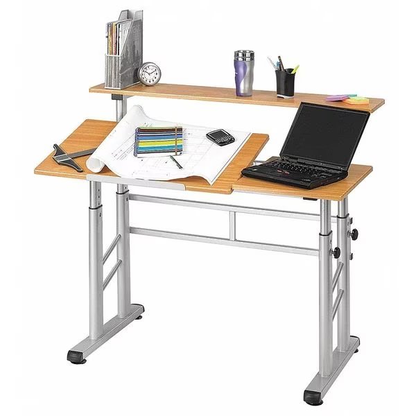 Rectangle Split Level Drafting Table, 47.25 X 29.75 X 37.25, Woodgrain Melamine Top, Medium Oak, Safco, Mfr#: 3965MO