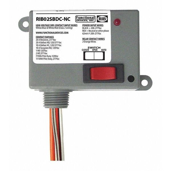 Enclosed Relay, 20A, SPST-N/C Override, Functional Devices-Rib, Mfr#: RIB02SBDC-NC