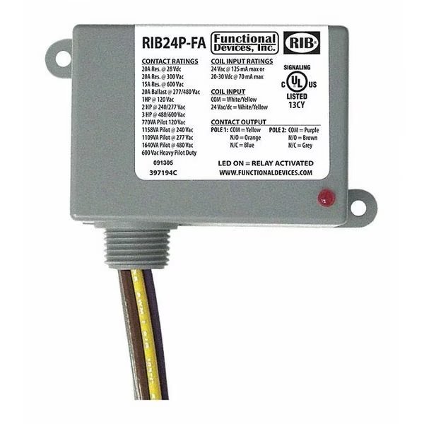 Enclosed Relay, 20A, DPDT, Polarized, Functional Devices-Rib, Mfr#: RIB24P-FA