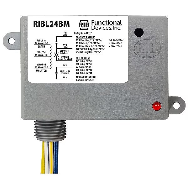 Enclosed Mech Latching Relay, 20A, Functional Devices-Rib, Mfr#: RIBL24BM