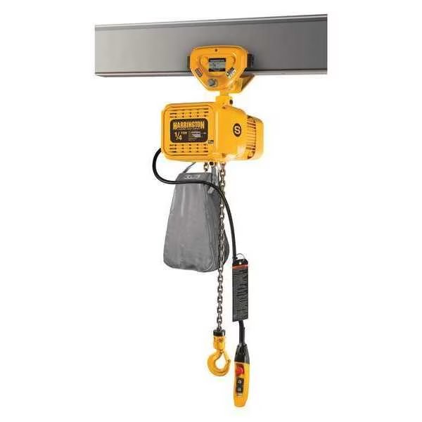 Electric Chain Hoist, 500 lb, 20 ft, Push Trolley, 230V, Yellow, Harrington, Mfr#: NERP003HD-20 / 230v