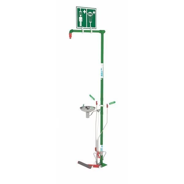 Combination Shower, Self-Draining, Stainless Steel Bowl, Floor Mount, Galvanized Pipes, Hughes Safety Showers, Mfr#: SD18G85G