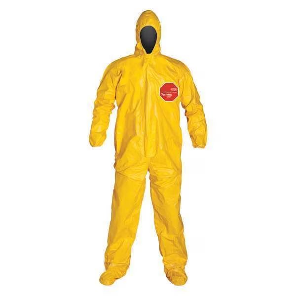 Coveralls, 4 PK, Yellow, Tychem(R) 2000, Adhesive, Dupont, Mfr#: QC122TYL3X000400