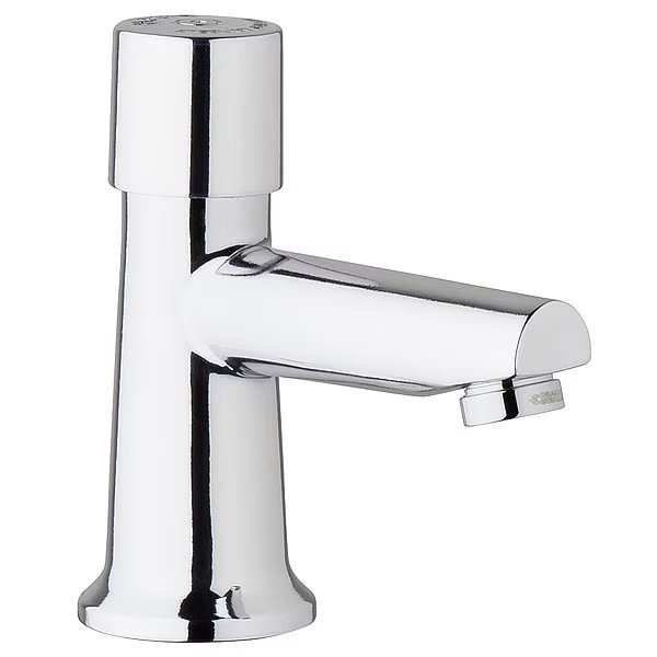 Metering Single Hole Mount, 1 Hole Straight Spout Bathroom Faucet, Chrome plated, Chicago Faucet, Mfr#: 3500-E2805ABCP