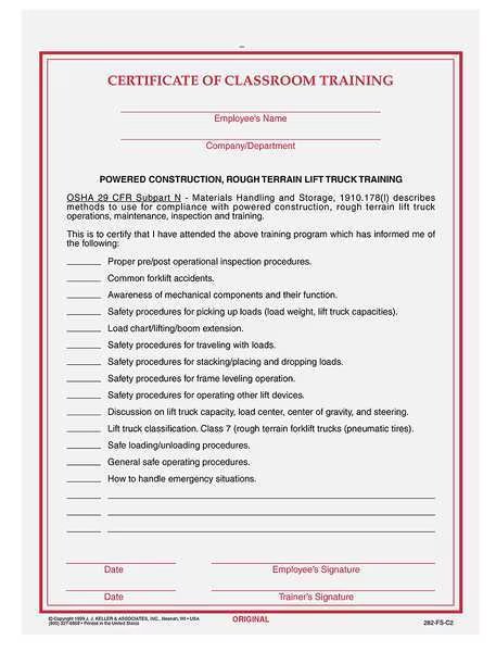 Trng Certificate, Workplace Safety, PK50, Jj Keller, Mfr#: 4692