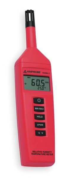 Temp/Humdty Mtr, 0 to 100 per Rel Hum Rng, Amprobe, Mfr#: THWD-3