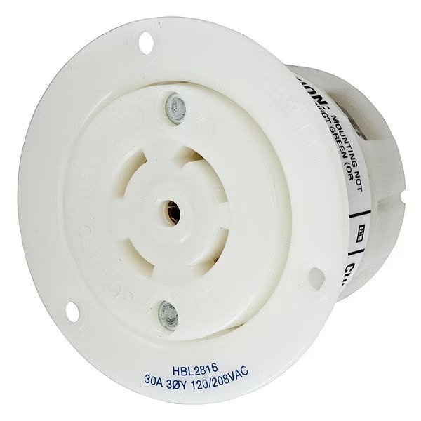 30A Flanged Twist-Lock Receptacle 4P 5W 120/208VAC, Hubbell, Mfr#: HBL2816