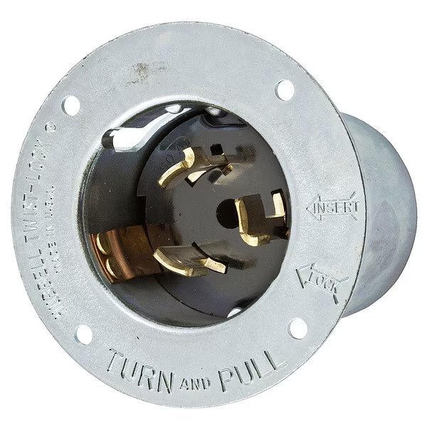 50A Flanged Twist-Lock Inlet 3P 4W 125/250VAC BK, Hubbell, Mfr#: CS6375