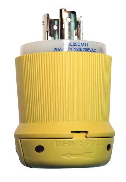 20A Marine Locking Plug 4P 5W 120/208VAC L21-20P YL/WT, Hubbell, Mfr#: HBL25CM11