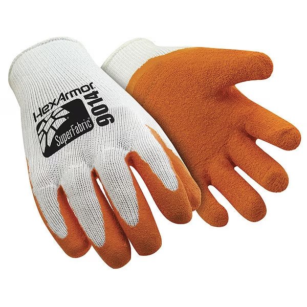 Cut Resistant Coated Gloves, A9 Cut Level, 25 ga, Orange/White, S, Hexarmor, Mfr#: 9014-S (7)