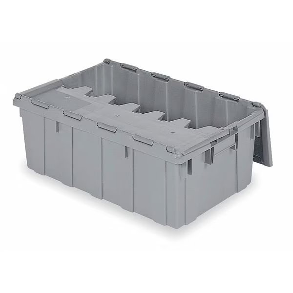 Gray Attached Lid Container, Plastic, Steel Hinge, 17 gal Volume Capacity, Buckhorn, Mfr#: 39160