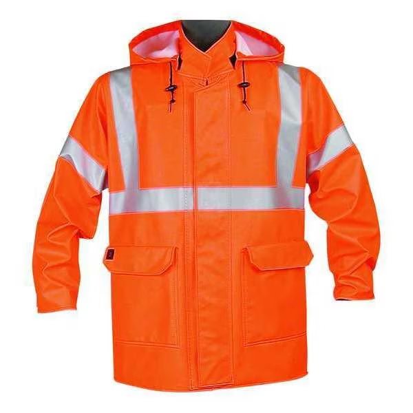 Arc Flash Rain Jacket with Hood, Orange, Flame Resistant, XL, Nasco, Mfr#: 4503JFOX