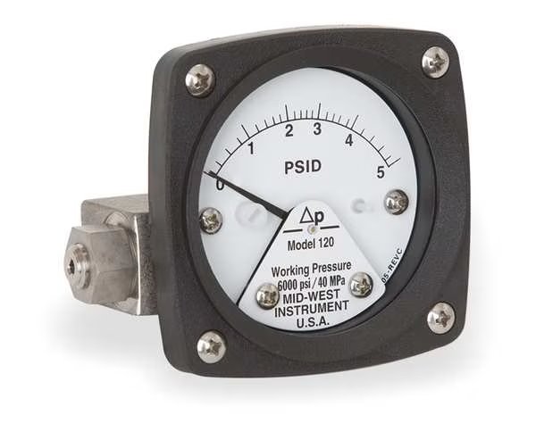 Pressure Gauge, 0 to 5 psi, Midwest Instrument, Mfr#: 120-AA-00-OO-5P