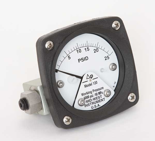 Pressure Gauge, 0 to 25 psi, Midwest Instrument, Mfr#: 120-AA-00-OO-25P