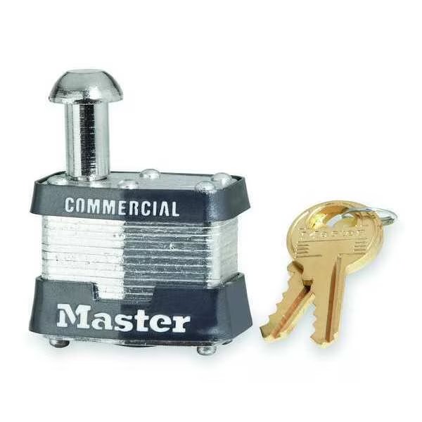 Padlock, Keyed Different, Single Post Shackle, Rectangular Steel Body, Steel Shackle, 5/8 in W, Master Lock, Mfr#: 443
