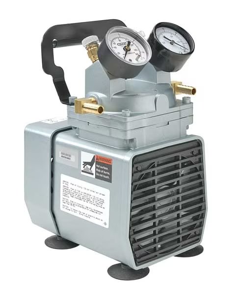 Compressor/Vacuum Pump, 1/8 hp, 115V AC, 25.5 in H Max Vacuum, 60 psi Max Continuous Pressure, Gast, Mfr#: DOA-P704-AA