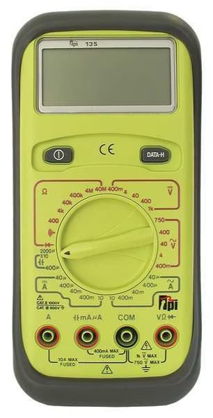 Digital Multimeter, 750 Max. AC Volts, 1,000 Max. DC Volts, 10 Max. AC Amps, 10 Max. DC Amps, Test Products Intl, Mfr#: 135