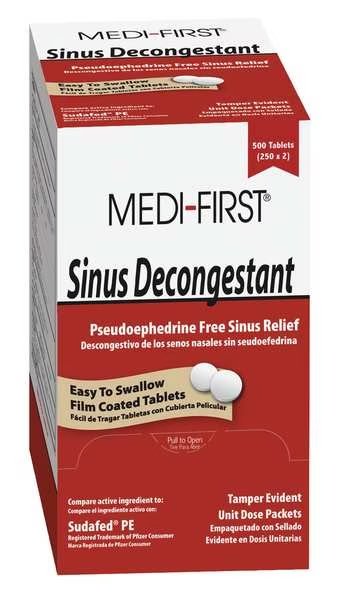 Sinus Decongestant, Tablet, PK100, Medi-First, Mfr#: 80933