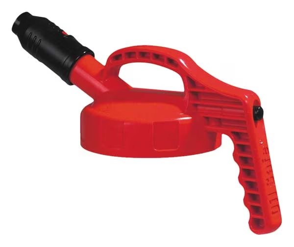 Stumpy Spout Lid, w/1 In Outlet, HDPE, Red, Oil Safe, Mfr#: 100508