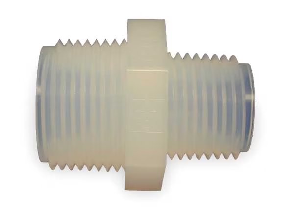 Nipple Reducer, 1/4 x 1/8 In, NPT, PFA, Parker, Mfr#: PNR-42-P