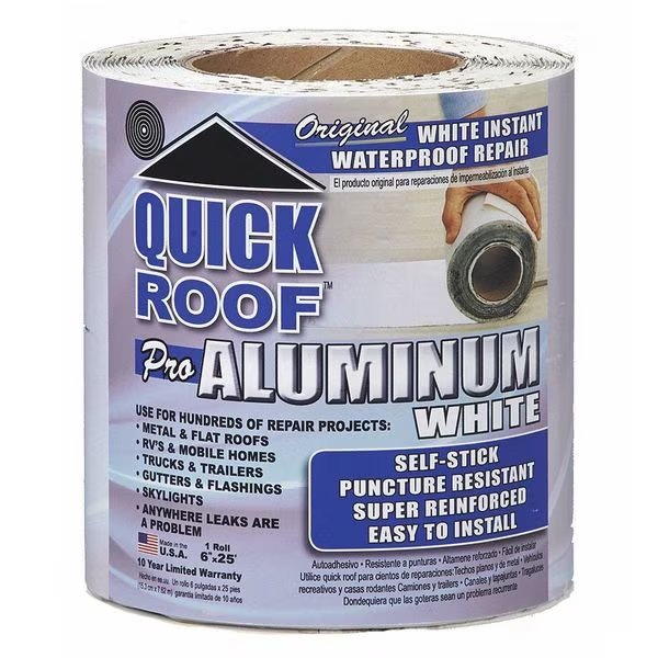 White Repair Prod, Asphalt, L 25 x W .5 Ft, Quick Roof, Mfr#: WQR625