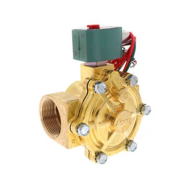120V AC Brass Solenoid Valve, Normally Closed, 1 1/2 in Pipe Size, Redhat, Mfr#: 8210G022