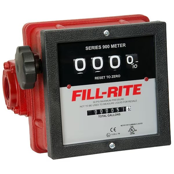 Mechanical Flowmeter, 4 Digit Mechanical Fuel Transfer Meter, Aluminum, 50 PSI, 1 in FNPT, FNPT, Fill-Rite, Mfr#: 901C