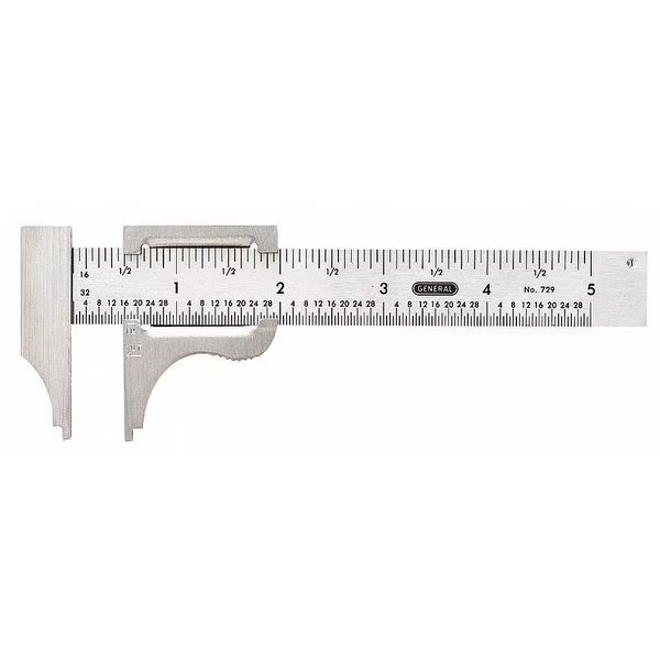 Vernier Caliper, 4 In, SS, 1/16, 1/32 Grad, General Tools, Mfr#: 729