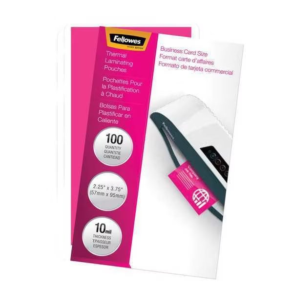 Laminating Pouch, Card, 10 mil, PK100, Fellowes, Mfr#: 52058