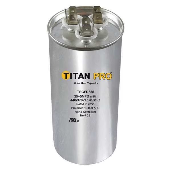 Motor Dual Run Cap, 50/7.5 MFD, 370-440V, Titan Pro, Mfr#: TRCFD5075