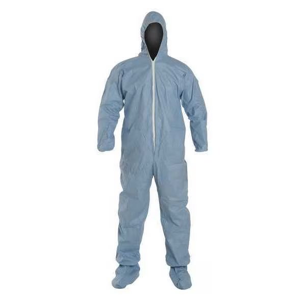 Flame Resistant Coverall w/Hood and Boots, Sky Blue, Tempro, L, Dupont, Mfr#: TM122SBULG002500