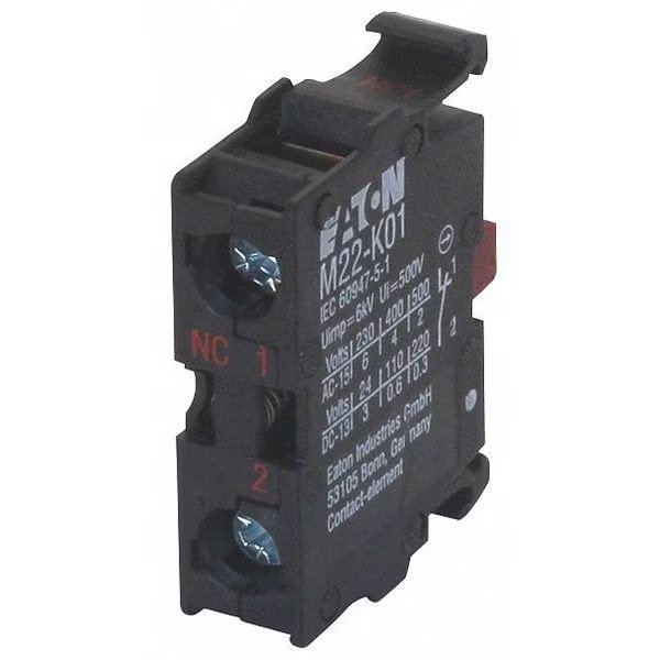 Contact Block, Screw, Black, 22mm, 1NC, Eaton, Mfr#: M22-K01