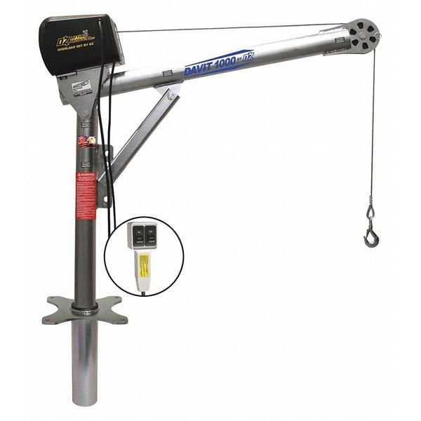 Davit Crane Kit, 1,000 lb Capacity, 27.5 in to 42 in Reach, 0 in to 540 in Lift Range, Silver, Oz Lifting Products, Mfr#: OZ1000DAV-ACW-SP13
