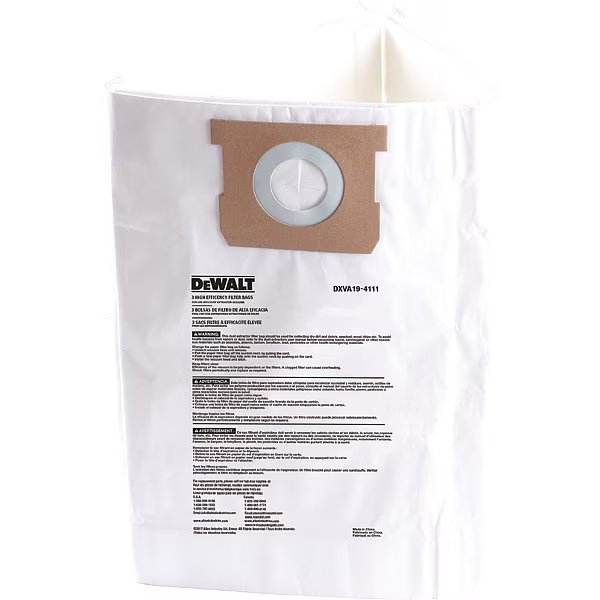 Fine Dust Bag For 6-10Gal Wt/Dry Vac, 3PK, High Efficiency Filter, 3 PK