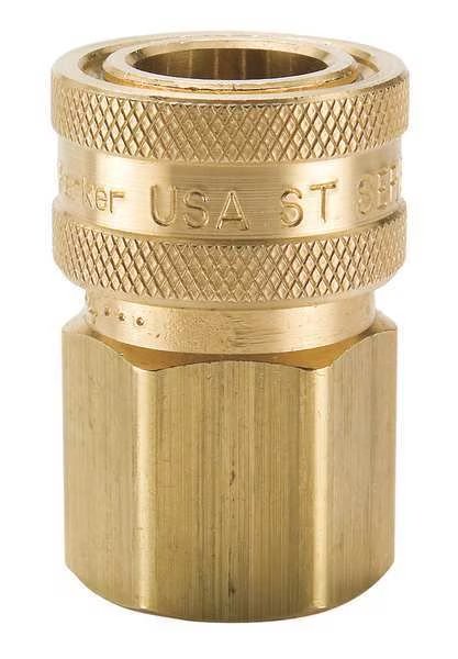 Hydraulic Quick Connect Hose Coupling, Brass Body, Sleeve Lock, 1/8"-27 Thread Size, ST Series, Parker, Mfr#: BST-1