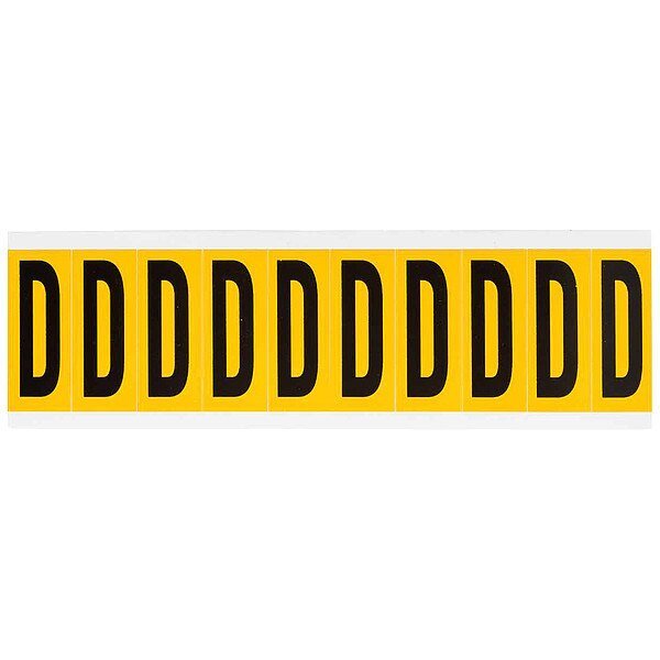 Letter Label, D, 2-1/4inH, Blck/Yellw, Vinyl, Brady, Mfr#: 1534-D