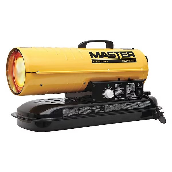 Kerosene Forced Air Heater, 75,000 BtuH, Kerosene/Diesel, 240 cfm, Master, Mfr#: MH-80T-KFA
