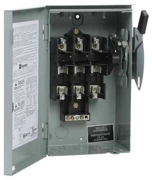 Fusible Safety Switch, General Duty, 240V AC, 3PST, 100 A, NEMA 3R, Eaton, Mfr#: DG323NRB