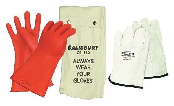 Electrical Rubber Glove Kit, Leather Protectors, Glove Bag, Red, 11 in, Class 0, Size 10 1/2, 1 Pair, Salisbury, Mfr#: GK011R/10H