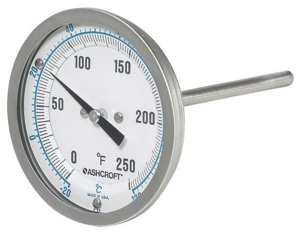 Dial Thermometer, Bi-Metallic, 4 in Stem, Ashcroft, Mfr#: 30EI60R