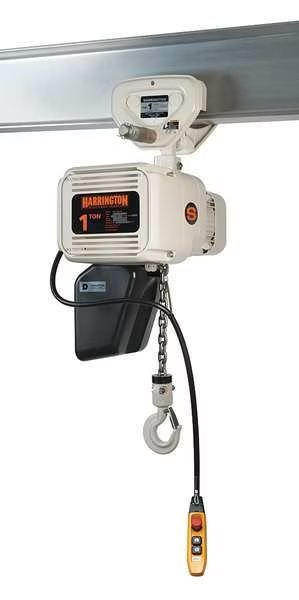 Electric Chain Hoist, 4,000 lb, 15 ft, Push Trolley, 460V, White, Harrington, Mfr#: NERP020LD-FG-15