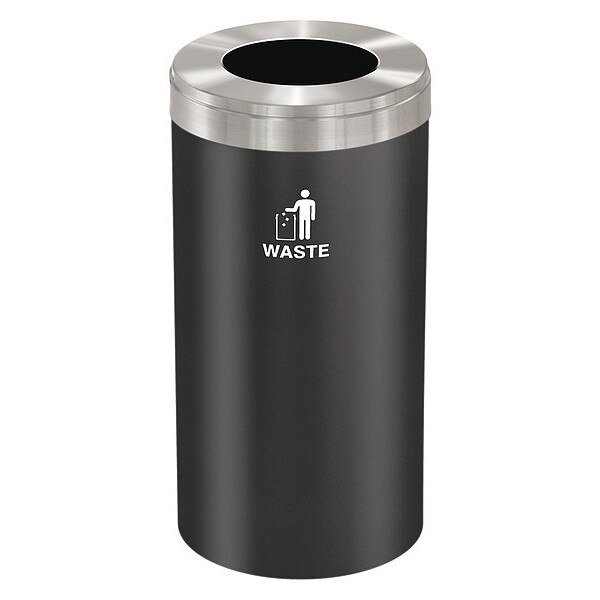 23 gal Round Recycling Bin, Funnel Top, Satin Black/Satin Aluminum, Steel, 1 Openings, Glaro, Mfr#: W-1542BK-SA-W