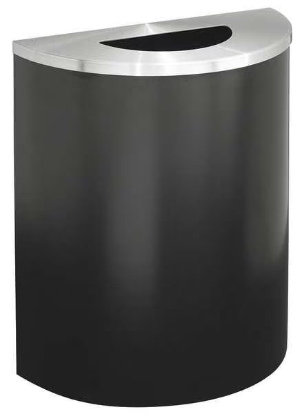 29 gal Half-Round Trash Can, Satin Black/Satin Aluminum, 24 in Dia, Open Top, Steel, Glaro, Mfr#: 2491-BK-SA