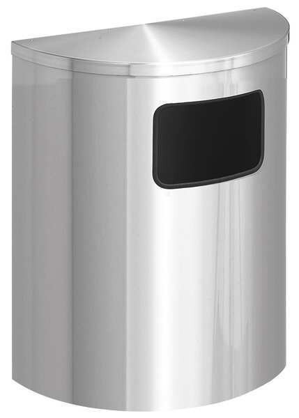 24 gal Half-Round Trash Can, Satin Aluminum, 24 in Dia, Open Top, Aluminum, Glaro, Mfr#: 2493-SA-SA