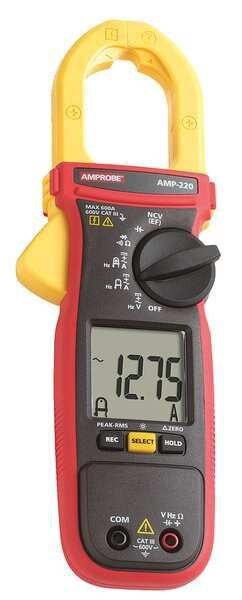 Clamp Meter, LCD, 600 A, 1.4 in (36 mm) Jaw Capacity, Cat III 600V Safety Rating, Amprobe, Mfr#: AMP-220