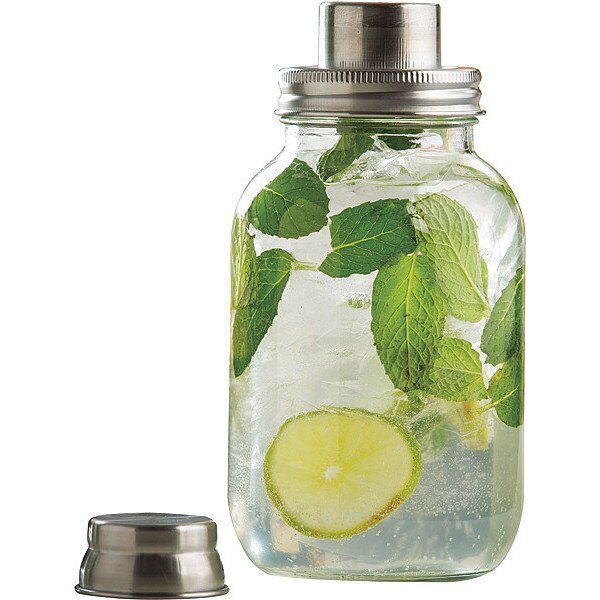 Mason Jar Glass Cktail Shkr SS Top, 30OZ, Tablecraft, Mfr#: MJS30