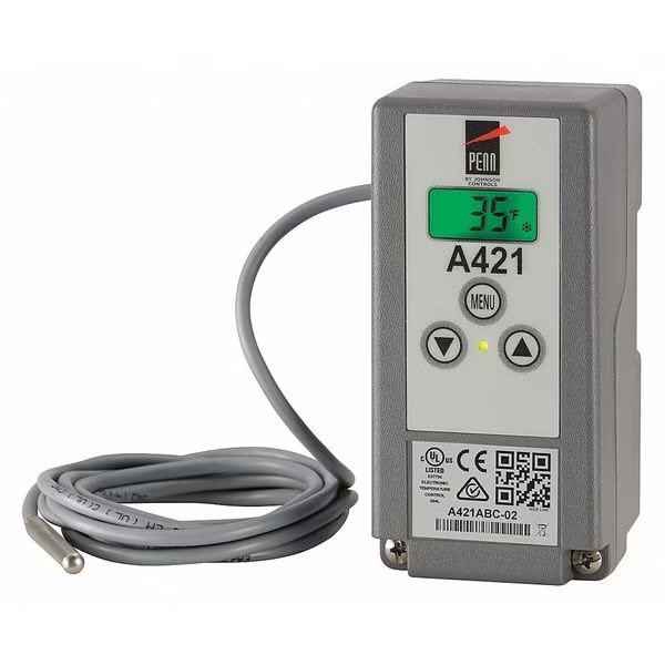 Electronic Temperature Control, Open/Close on Rise, SPDT, 120/240VAC, Johnson Controls, Mfr#: A421ABC-02C