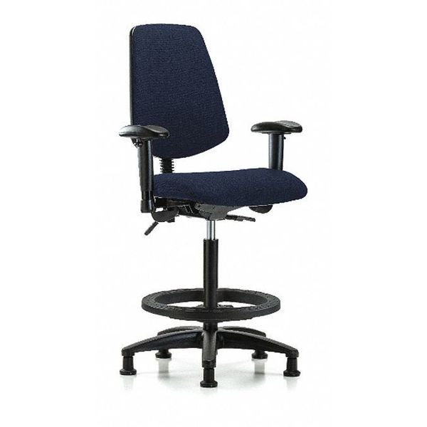 High Bench Chair, Fabric, 26" to 35-1/2" Height, Adjustable Arms, Dark Blue, Blue Ridge Ergonomics, Mfr#: BR-FHBCH-MB-RG-T0-A1-BF-RG-F45